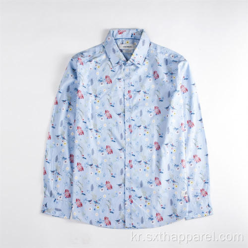 편안한 남자의 긴 소매 꽃 무늬 캐주얼 셔츠